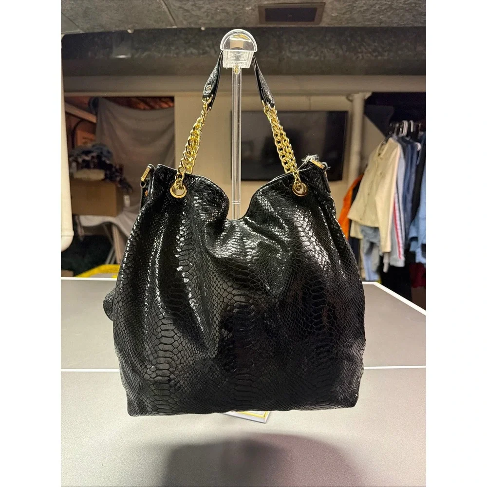 Michael Kors Black Snakeskin Lilly Chain Tote Shoulder Bag Shoulder/Handbag Hobo